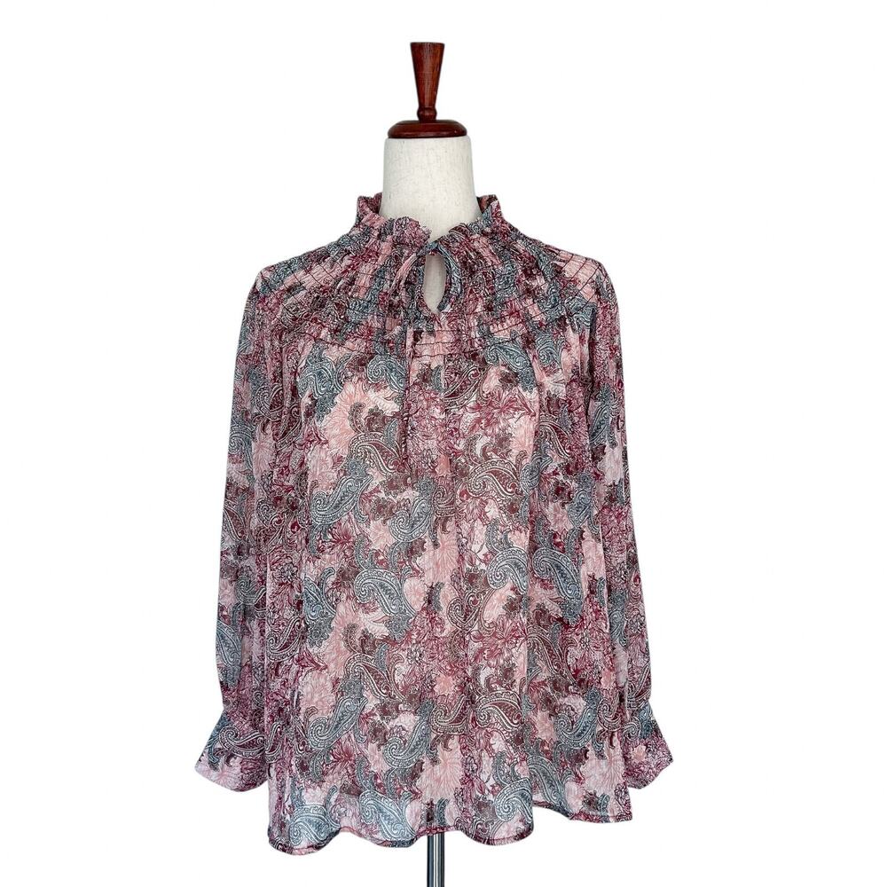 RD + Koko Anthropologie Women's Paisley Sheer Sparkle Top Blouse SIze‎ Medium
